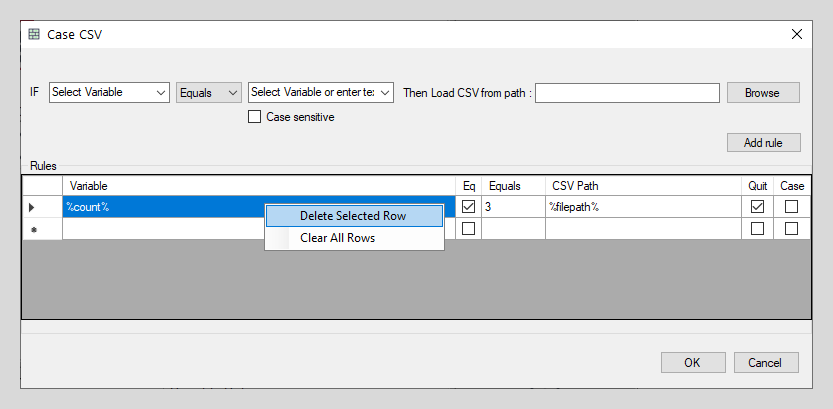 Delete Case CSV rule