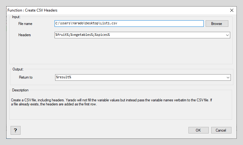 Create CSV Headers