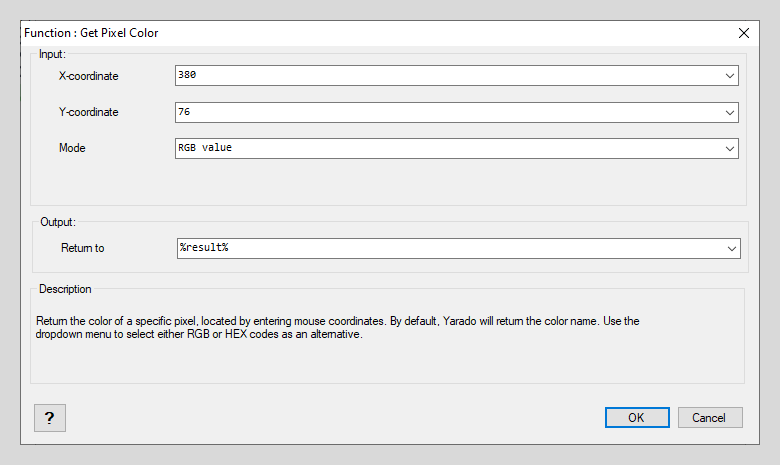 Get Pixel Color - Yarado Documentation